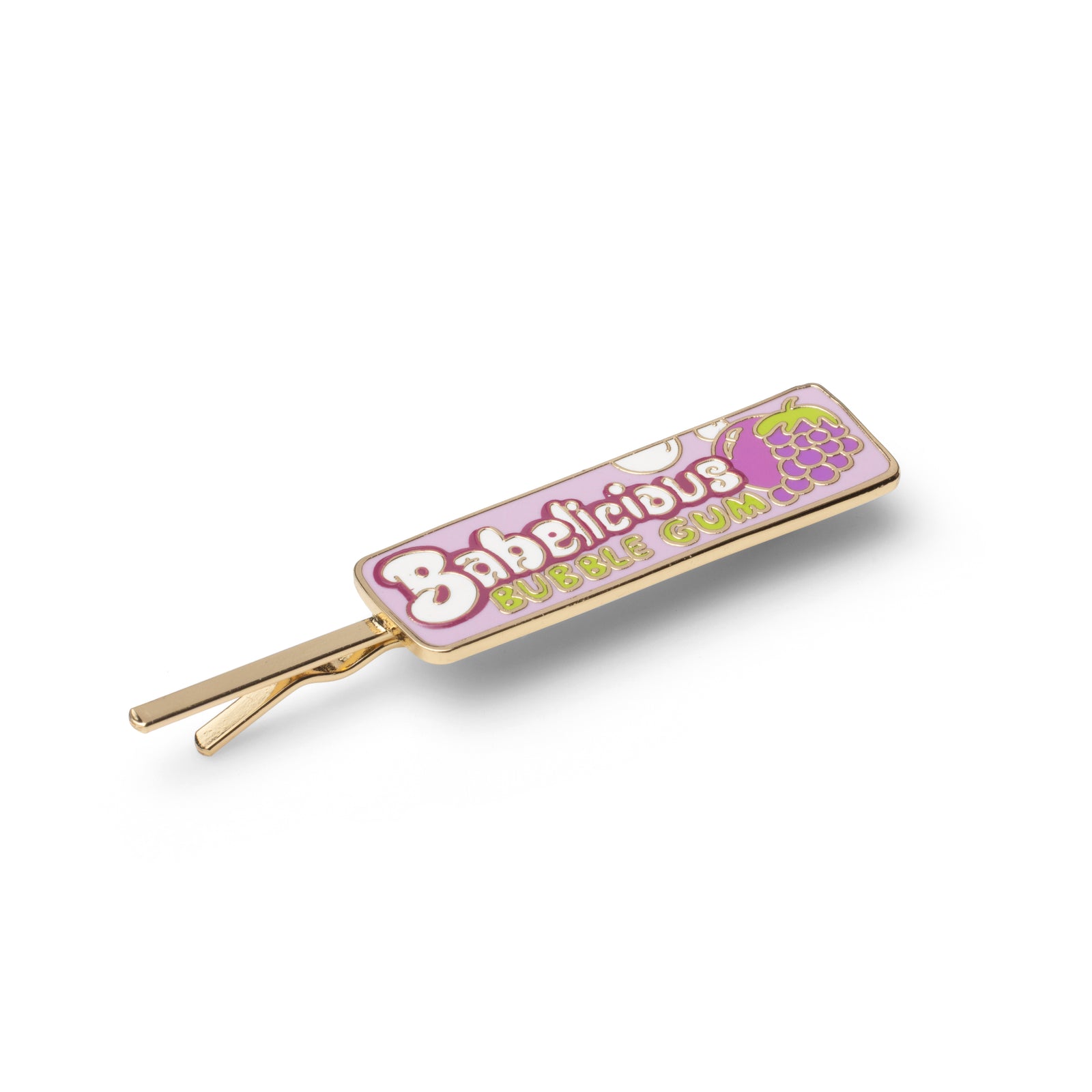 Gold cloisonné enamel Babelicious Bubble Gum hair pin in purple and green by Yellow Owl Workshop