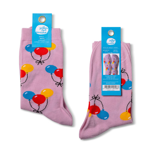 Balloon crew socks packaging front and back by Yellow Owl Workshop