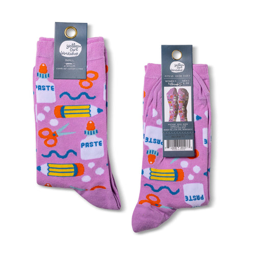 Crafty crew socks packaging front and back by Yellow Owl Workshop