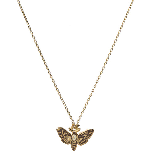 Gold cloisonné death's head hawkmoth pendant necklace gilded in 22 karat gold by Yellow Owl Workshop