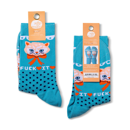 F*ck It Kitty crew socks packaging front and back by Yellow Owl Workshop