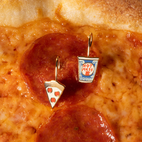 Pizza & Coffee Cup Drop Earrings