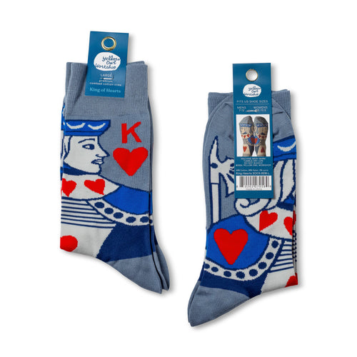 King of Hearts crew socks packaging front and back by Yellow Owl Workshop