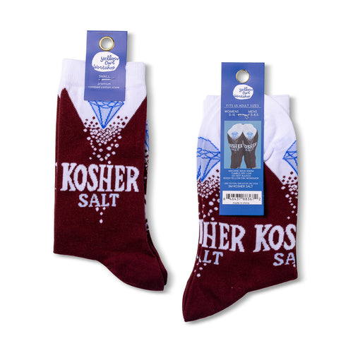 Kosher Salt crew socks small size packaging front and back by Yellow Owl Workshop