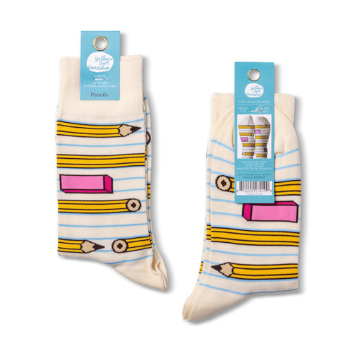 Pencil crew socks packaging front and back by Yellow Owl Workshop