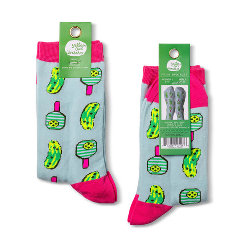 Pickleball crew socks small size packaging front and back by Yellow Owl Workshop