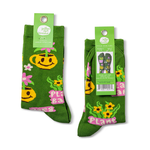 Plant Babe crew socks packaging front and back by Yellow Owl Workshop