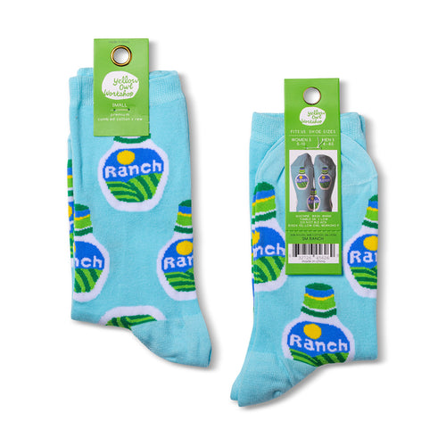 Ranch crew socks small size packaging front and back by Yellow Owl Workshop