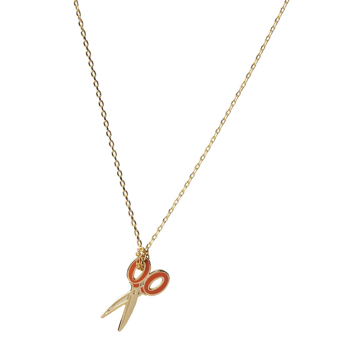 Gold and red cloisonné scissors pendant necklace gilded in 22 karat gold by Yellow Owl Workshop