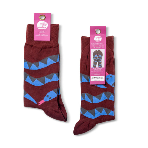 Snake crew socks packaging front and back by Yellow Owl Workshop