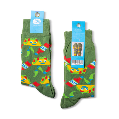 Taco crew socks packaging front and back by Yellow Owl Workshop