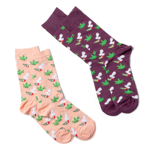 Weed crew socks small and large sizes laid out side by side by Yellow Owl Workshop