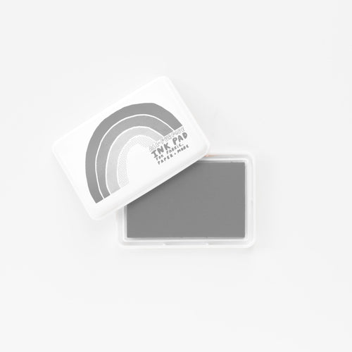Gray permanent waterproof all-purpose ink pad open showing gray ink pad and white rainbow lid by Yellow Owl Workshop